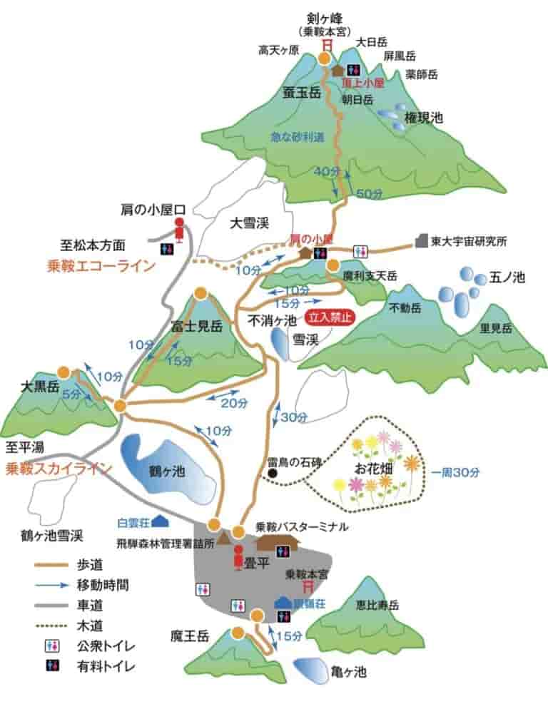 乗鞍岳ルートマップ